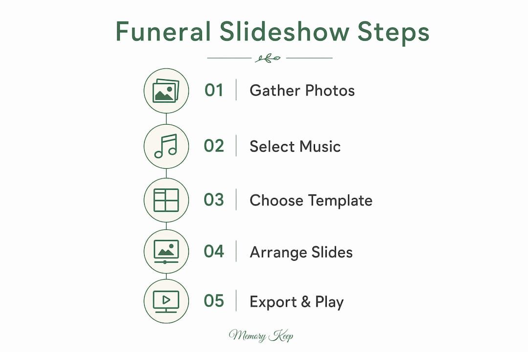 Infographic outlining funeral slideshow creation steps