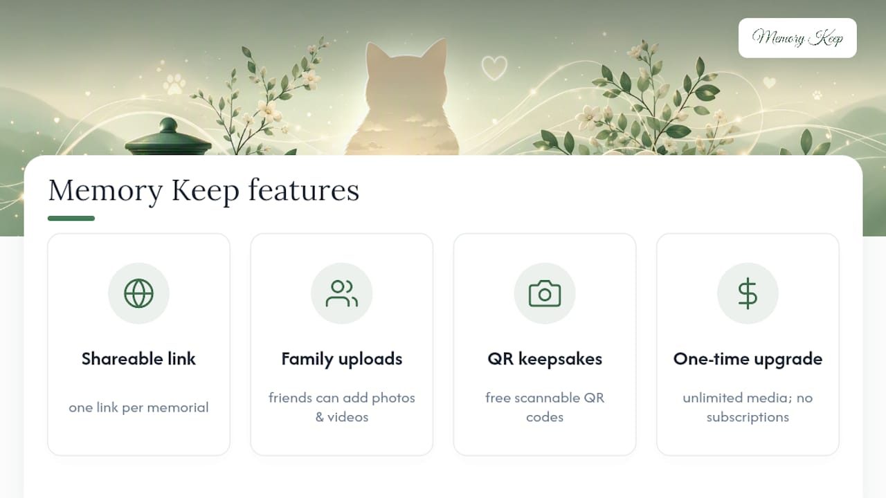 Memory Keep as an Example of a Cat Memorial Platform — overview diagram