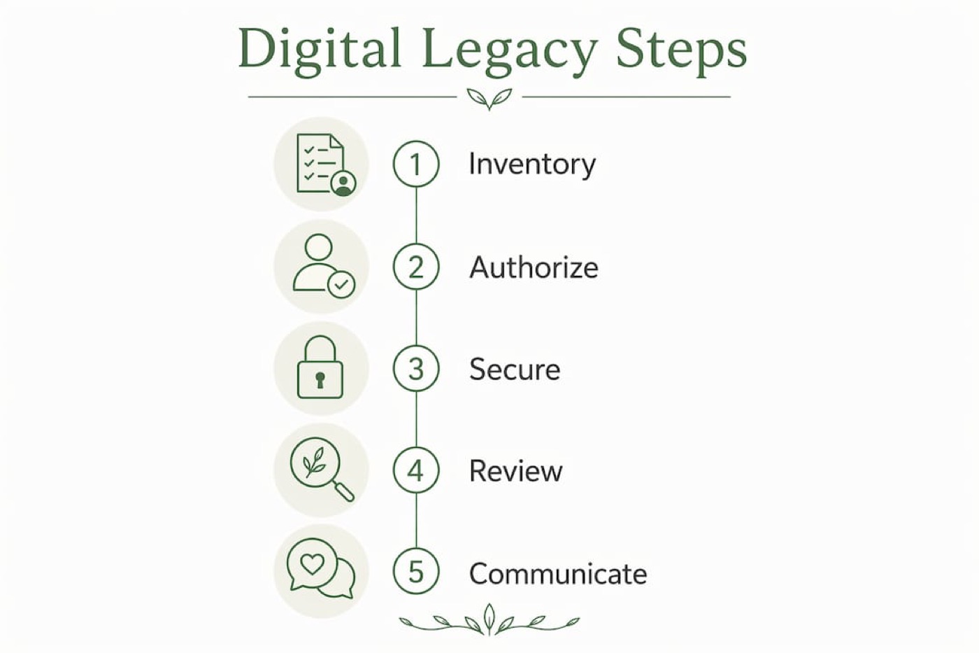 Infographic outlining steps to maintain digital legacy plan