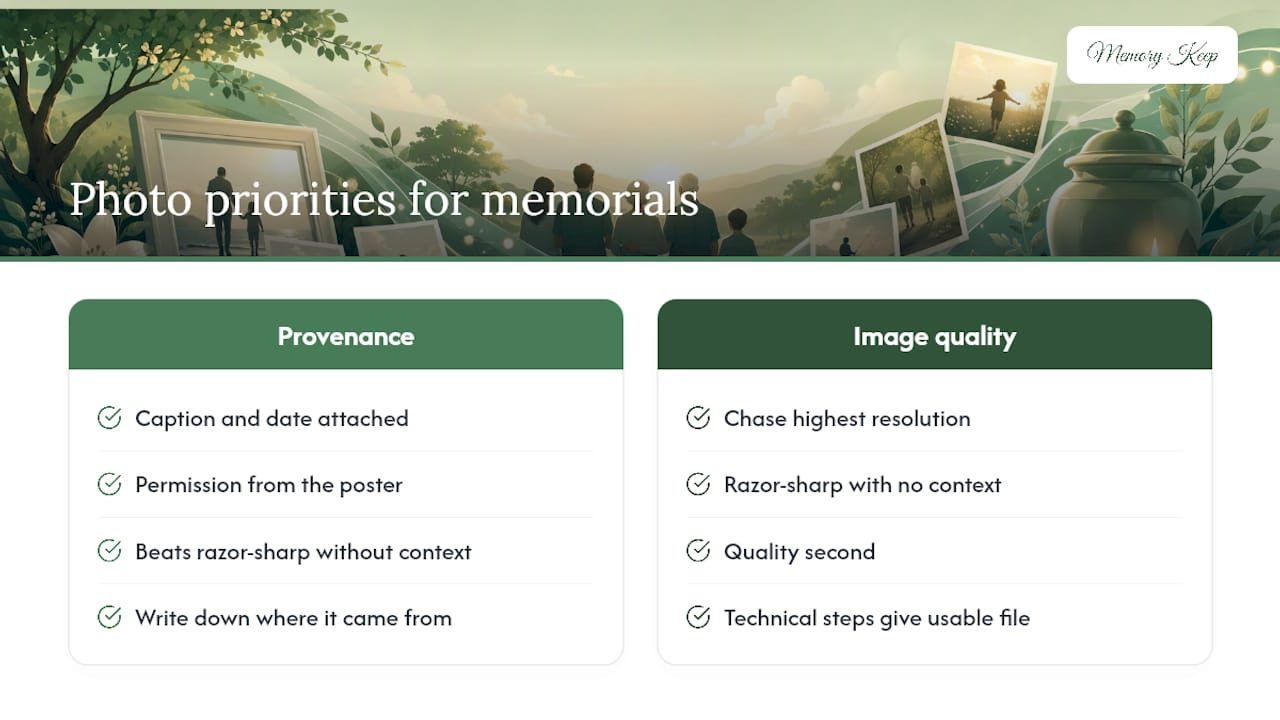 Photo quality compared with memorial context