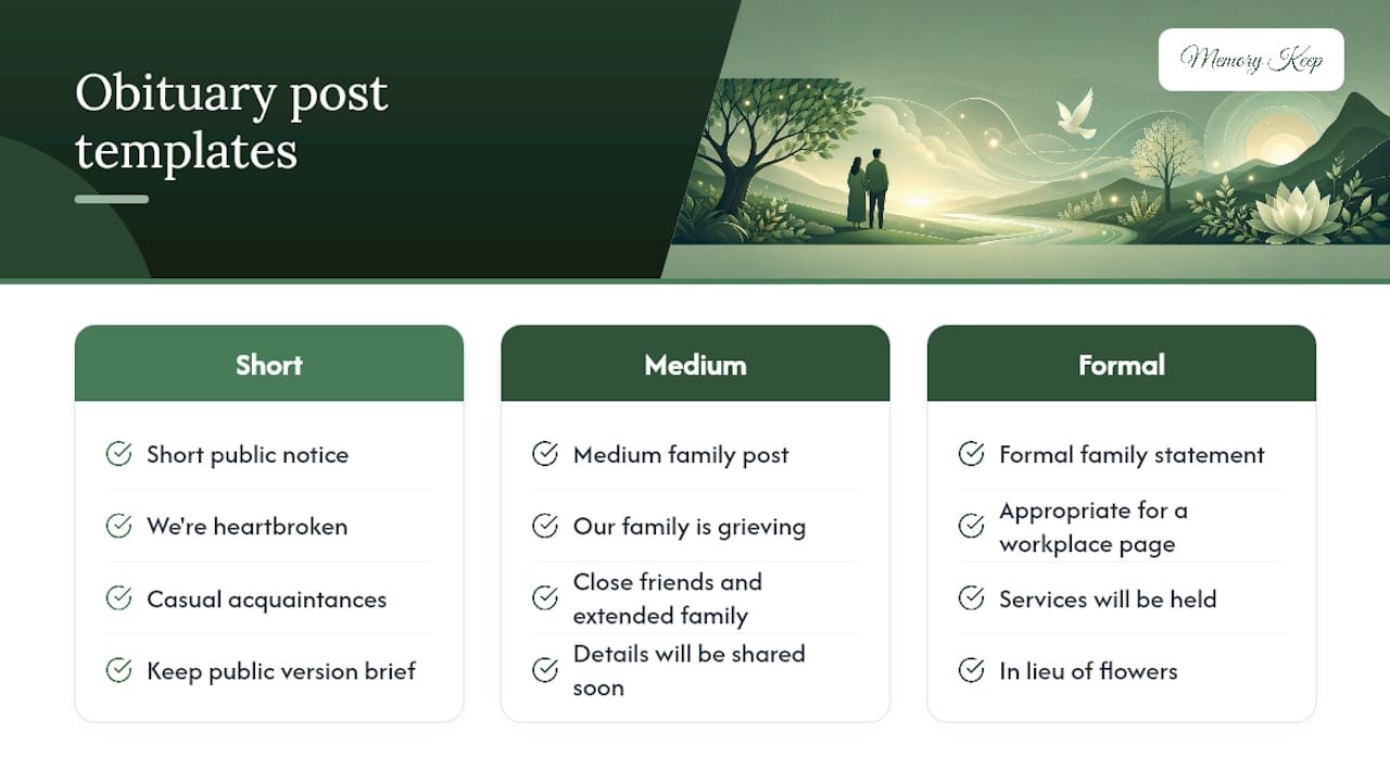 Comparison diagram of Facebook obituary post templates