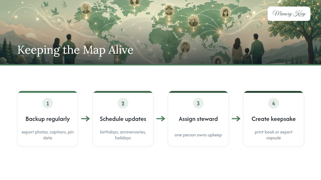 Diagram showing memorial map maintenance steps
