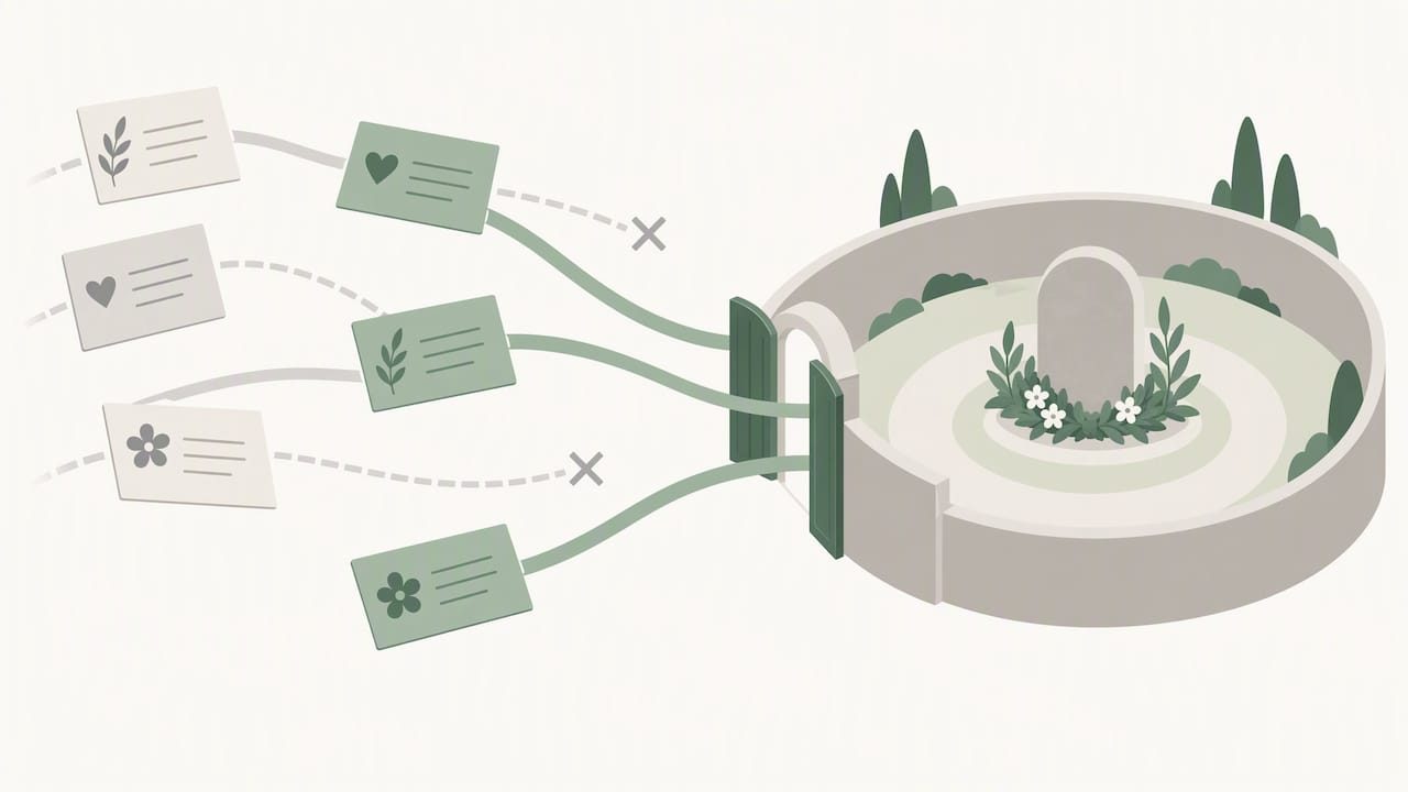 Memorial guestbook privacy boundary illustration