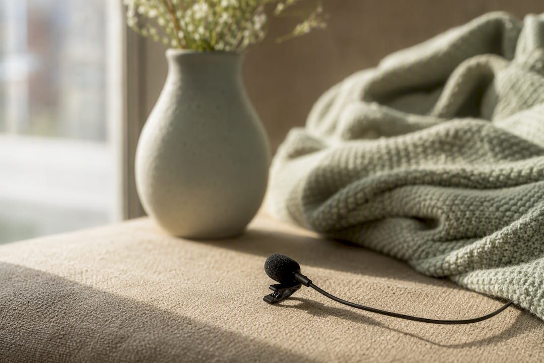 Close-up of clip-on lavalier microphone