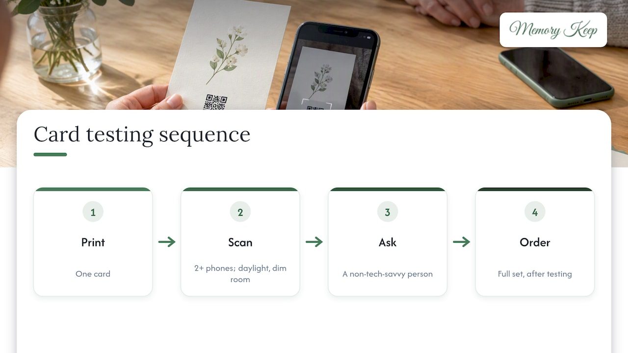 Steps for testing a printed memorial QR code