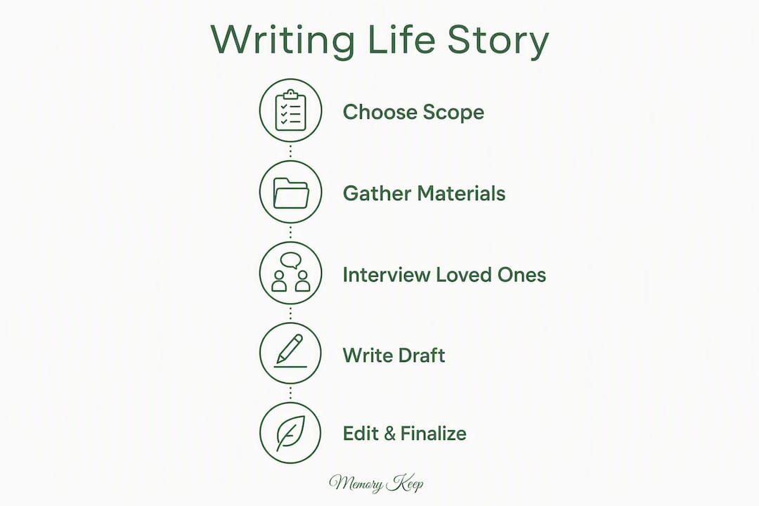 Infographic outlining steps for writing a memorial tribute